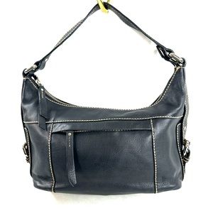 Fossil Black Leather Medium Shoulder Bag Purse Side Belted zb2186 Buckles